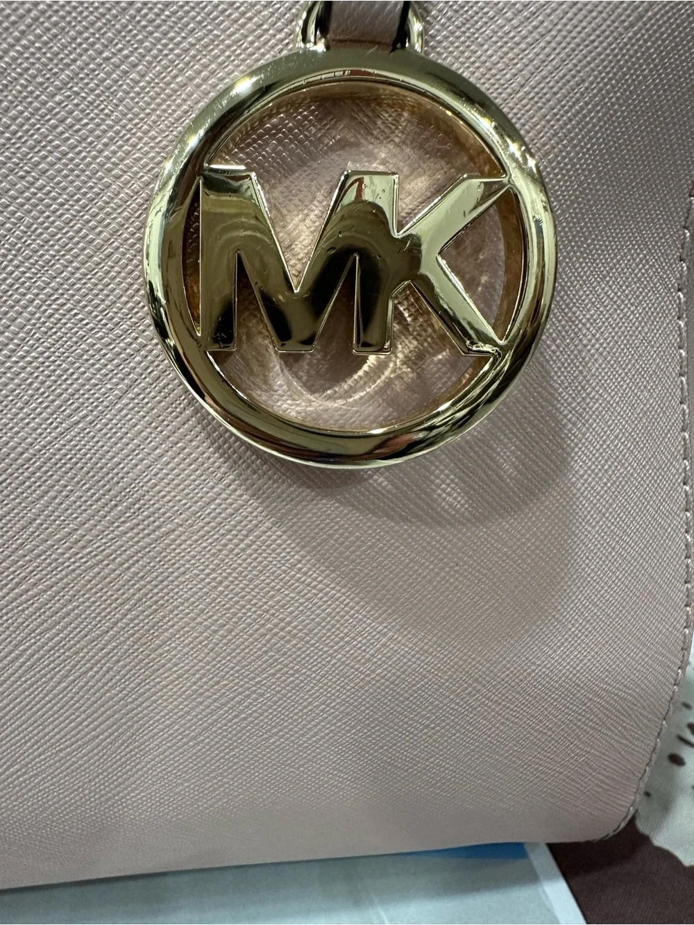 Michael Kors Blush Pink Leather Shoulder Tote with Gold Accent. COA